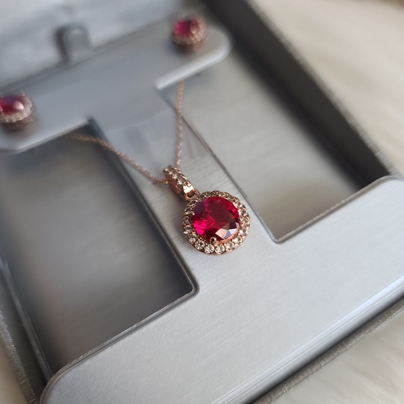 Zales Lab-Created Ruby & White Sapphire Frame Pendant and Earrings Set - Picture 4 of 14
